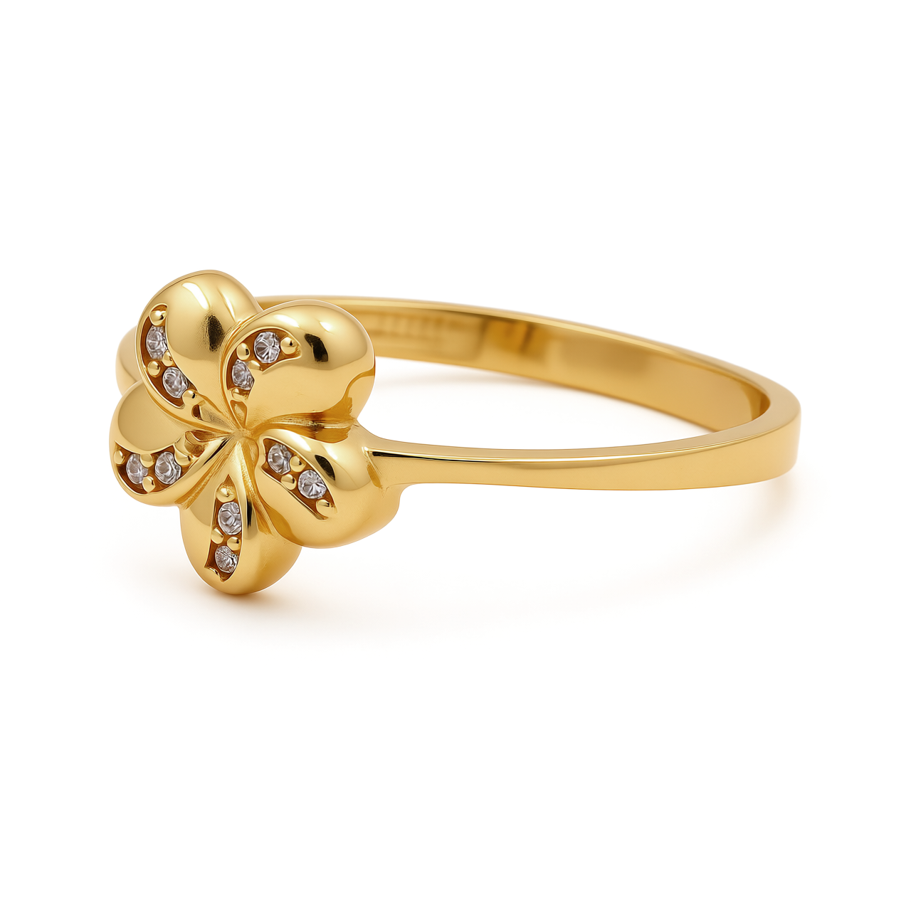 14K Yellow Gold Flower Women's Ring with Cz / Size: 7.5 / Weight: 1.9 GR / CEEWR4FL-1