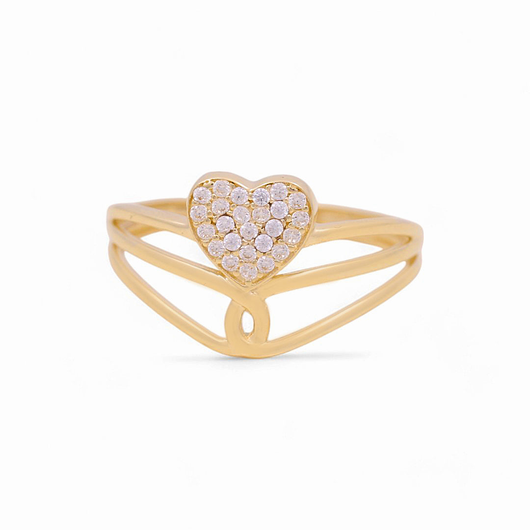 14K Yellow Gold Fashion Heart Women's Ring with White Cz / Size: 7.5 / Weight: 1.8 GR / P03R-3984