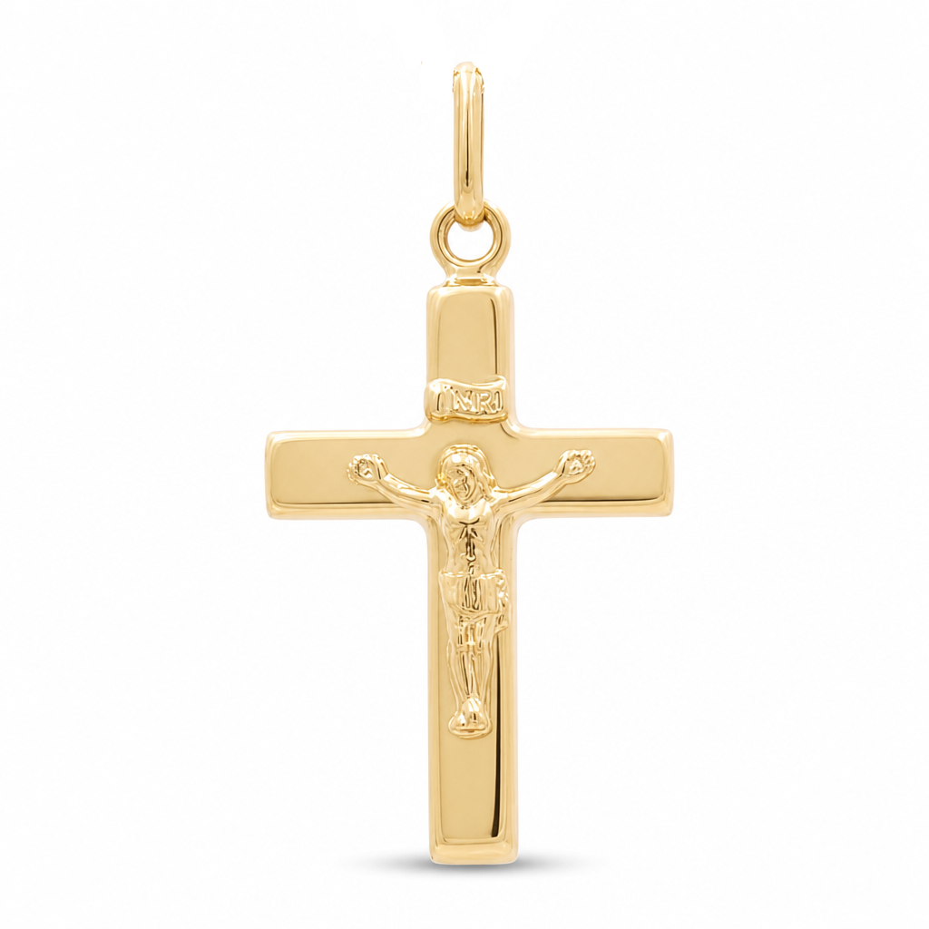 14K Yellow Gold Small Cross with Christ Pendant / Weight: 1.3 GR / 152-00740