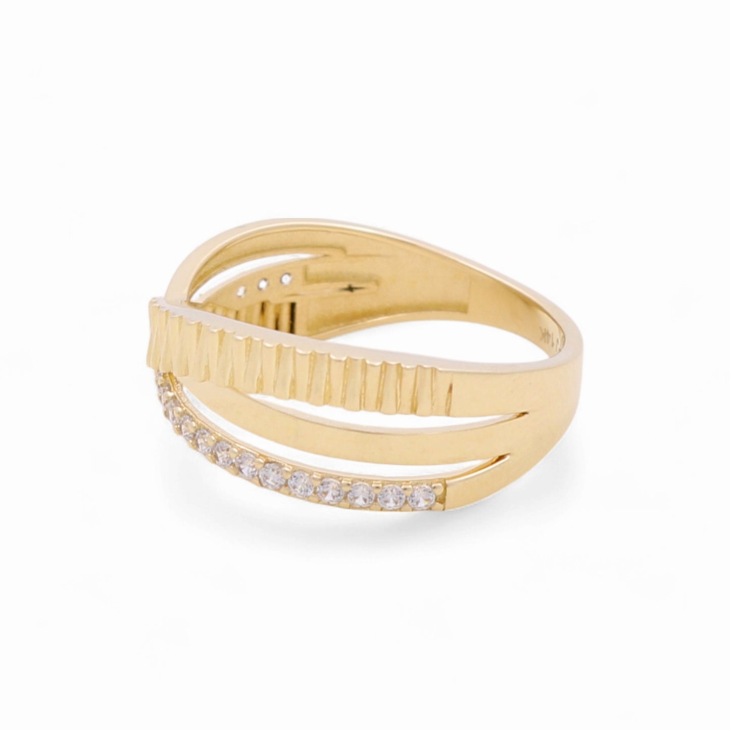 14K Yellow Gold Fashion Women's Ring with white Cz / Size: 7.5 / Weight: 2.2 GR / DQWR4FS-36