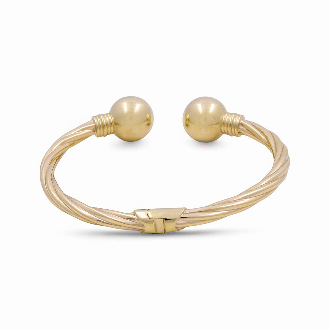 10K Yellow Gold Semisolid Twist Women’s Bangle Bracelet with Spheres / Weight: 13.8 GR / P61B-441