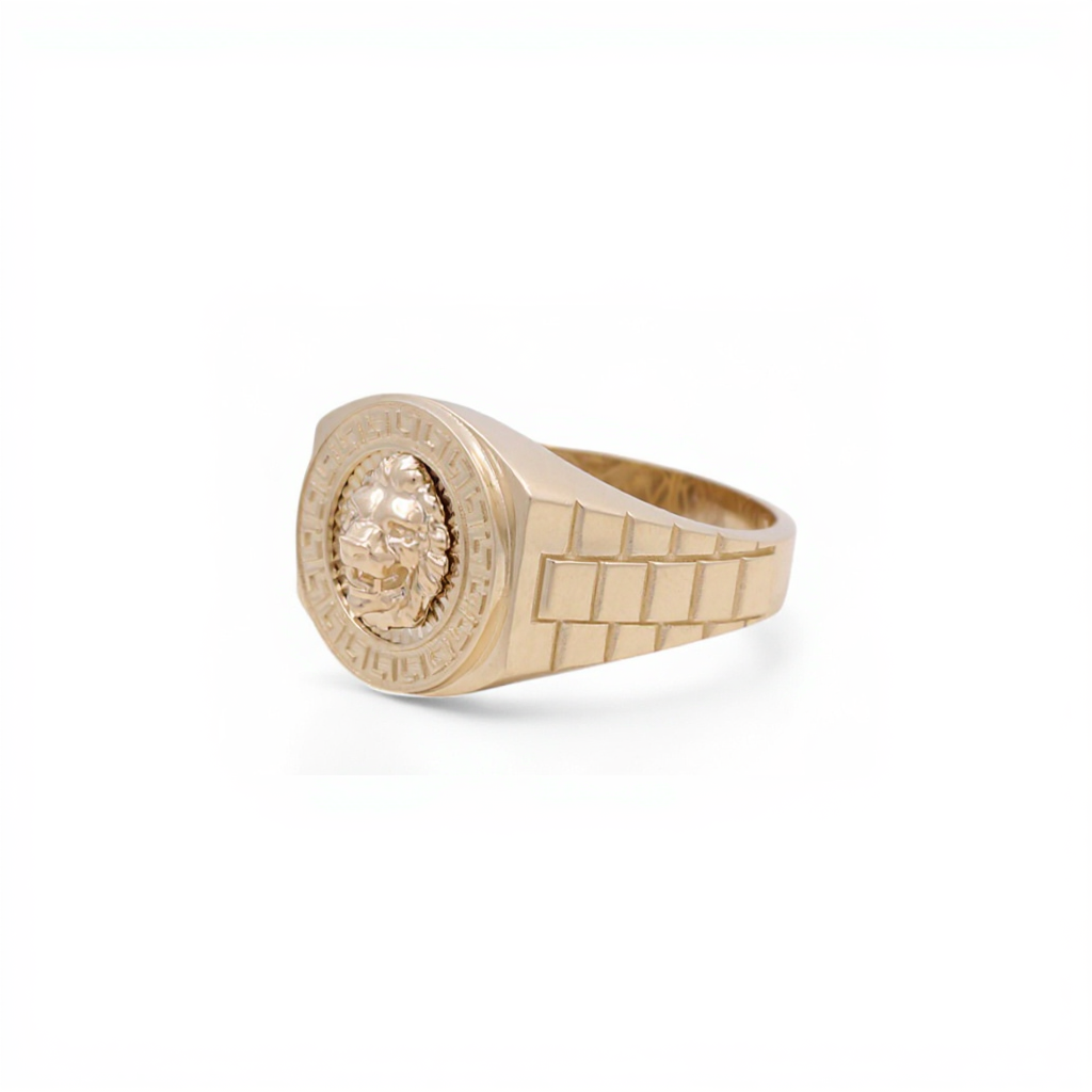 10K Yellow Gold RD Lion Men's Ring with Greek Design / Size: 11.5 / Weight: 5.4 GR / CQMR0LN-3