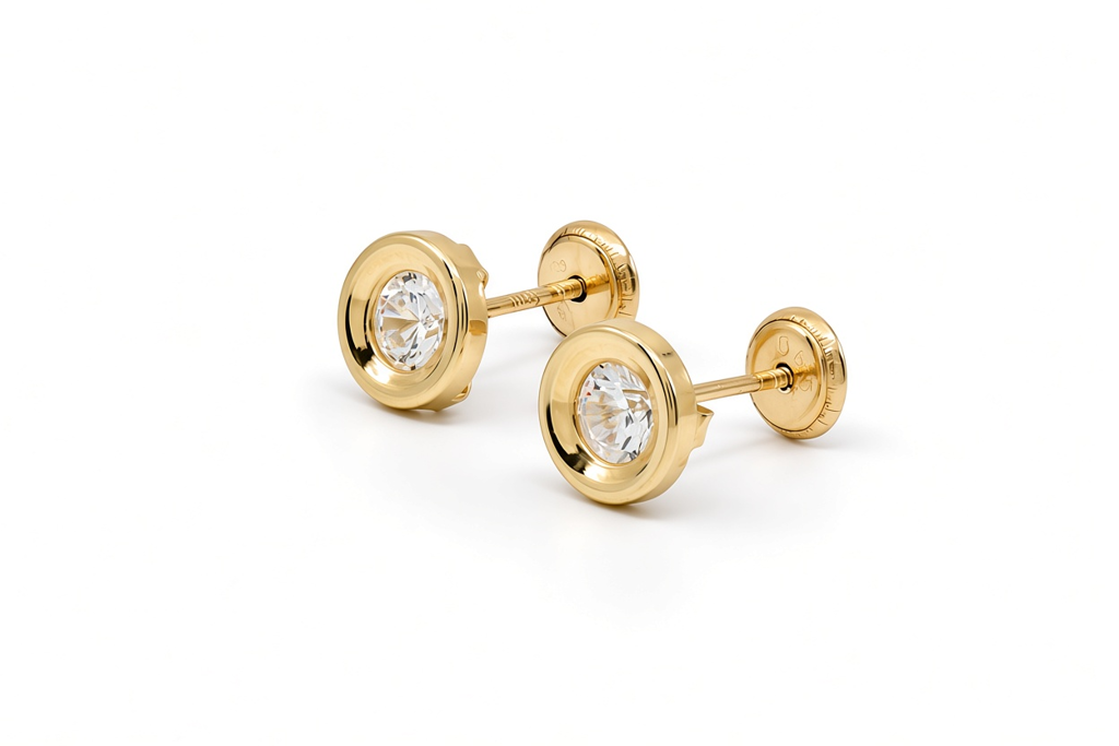 14K Yellow Gold Fashion Stud Earrings with Cz Stone / 6-338301PS4