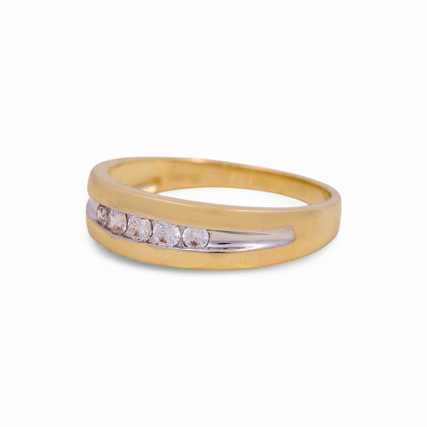 14K Yellow and White Gold Men’s Wedding Band / Stone: Cz / Size: 10 / Weight: 3.2 GR / KEEMWBTT4BS-1