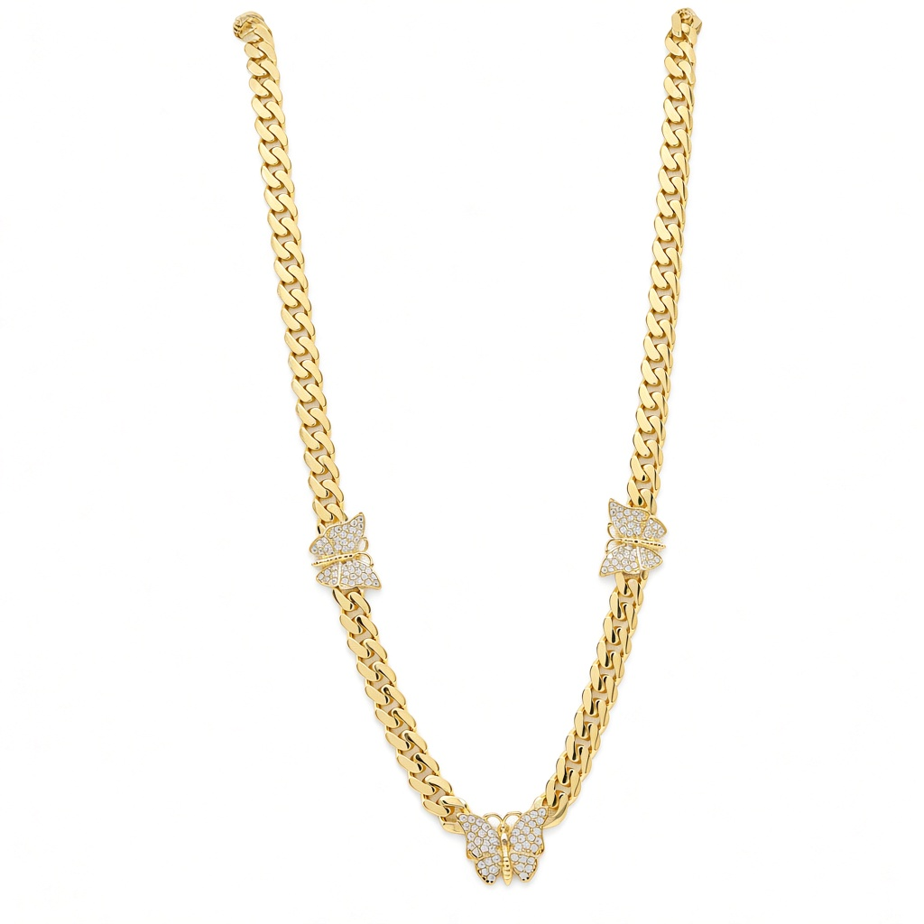14K Yellow Gold Monaco Necklace with Butterfly and Cz / Size: 18" 7mm / Weight: 27.2 GR / DONK4MONBT