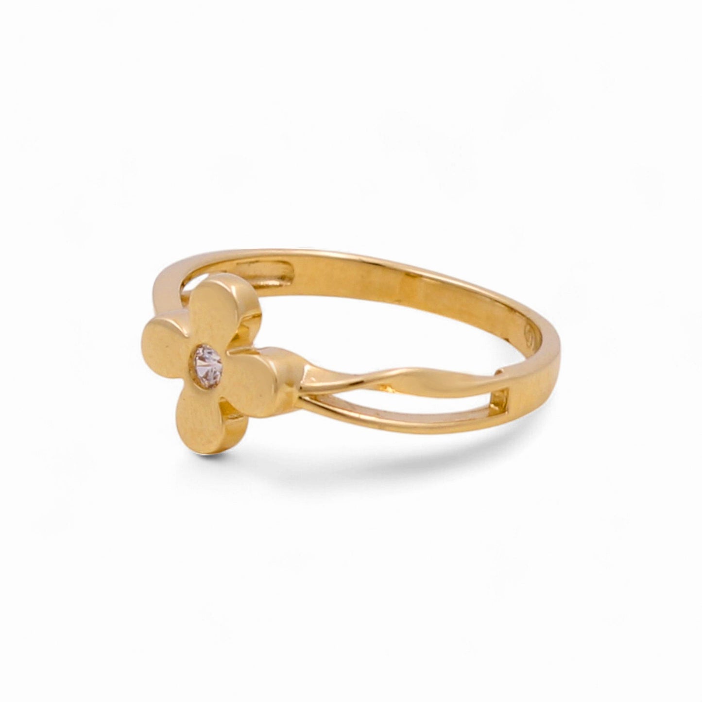 14K Yellow Gold Woman’s Flower Ring / Stone: CZ / Size: 7.5 / Weight: 2 GR / KEEWR4FL-2