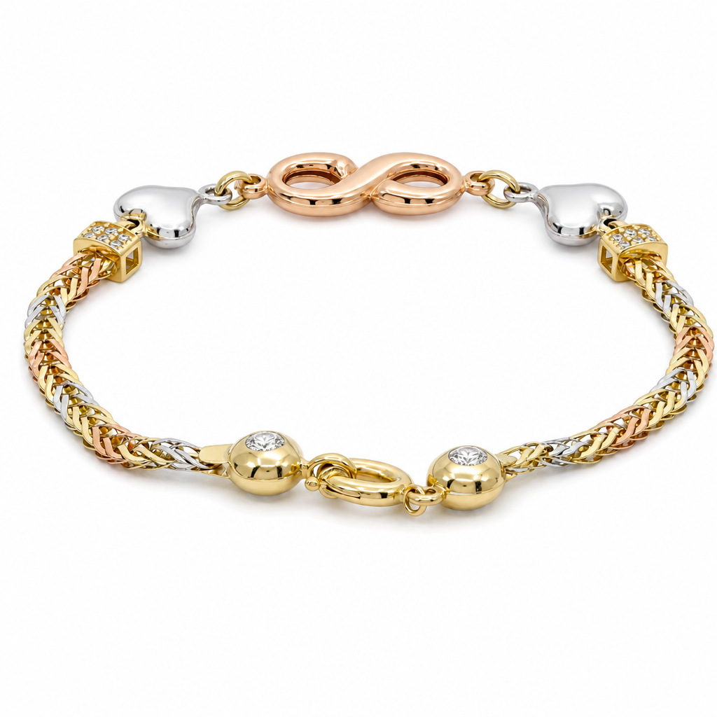 14K Yellow, White and Rose Gold Women's Bracelet with Infinity and Cz / Size: 7.5" / Weight: 6.1 GR / DOWB3T4IFHR