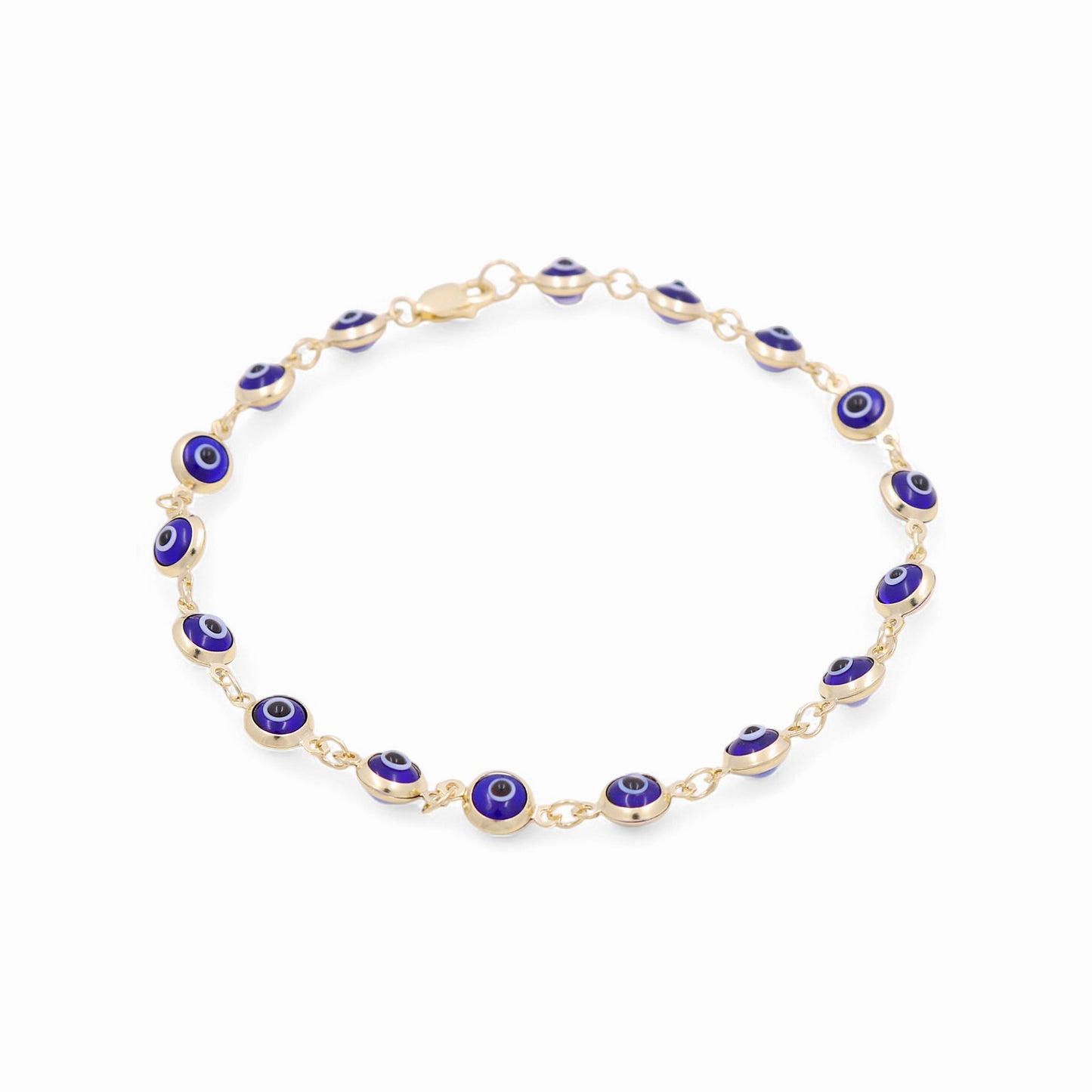 14K Yellow Gold Women's Evil Blue Eye Bracelet / Size: 7.5" / Weight: 3.9 GR / AOWB4EY