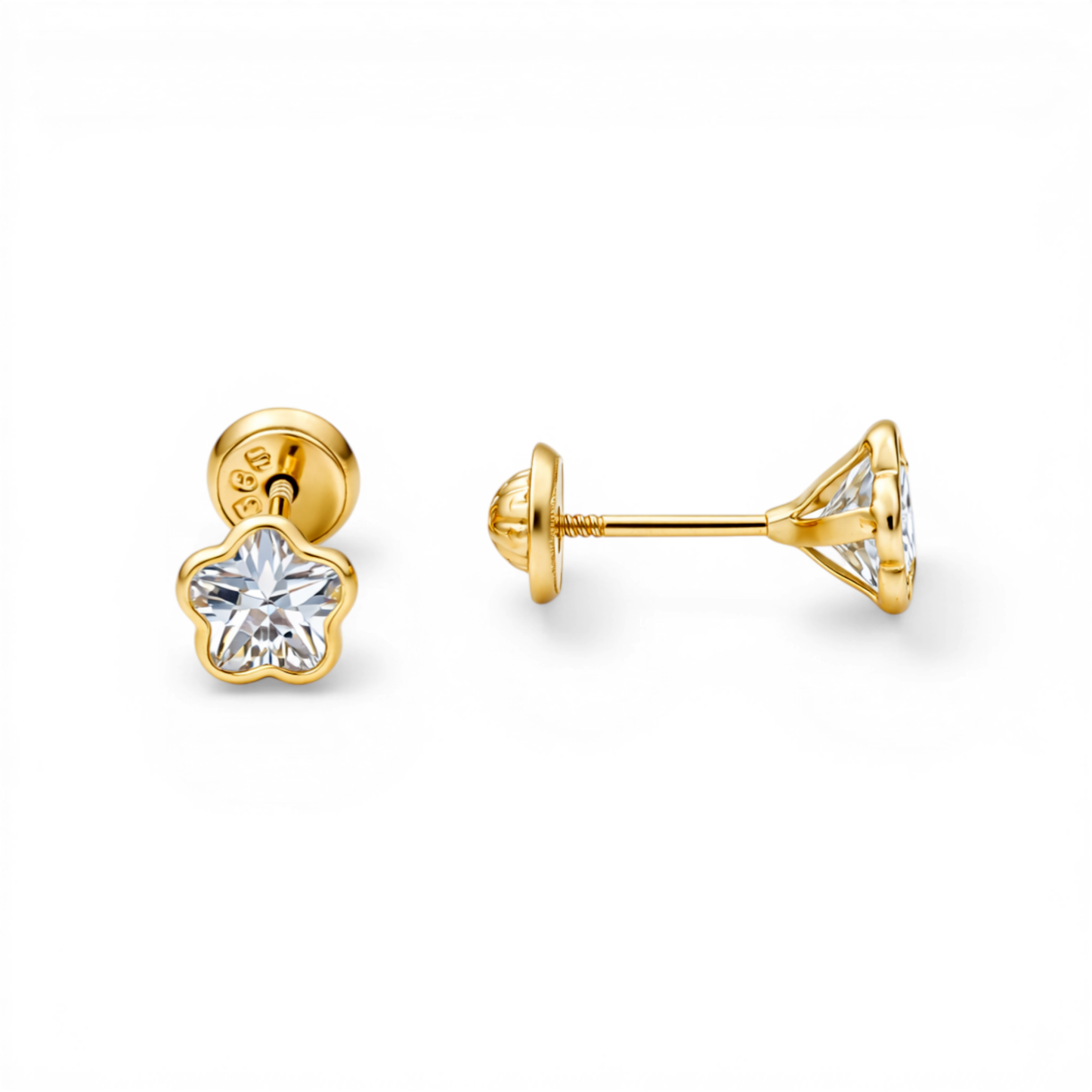 14k Yellow Gold Star Stud Earrings with Cz / 6-756801PS