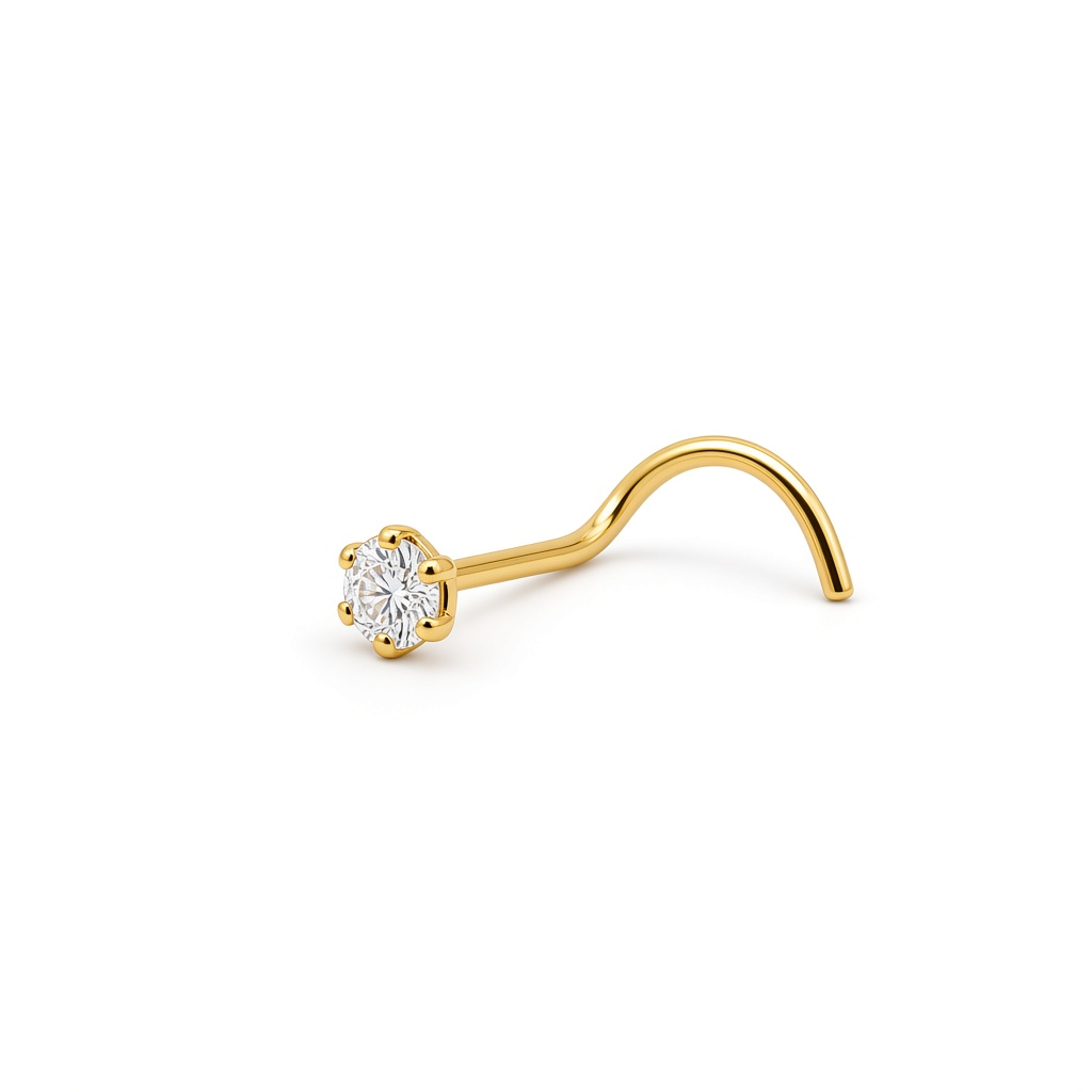 14K Yellow Gold Fashion Small Piercing with Cz Stone / 6-907401KS