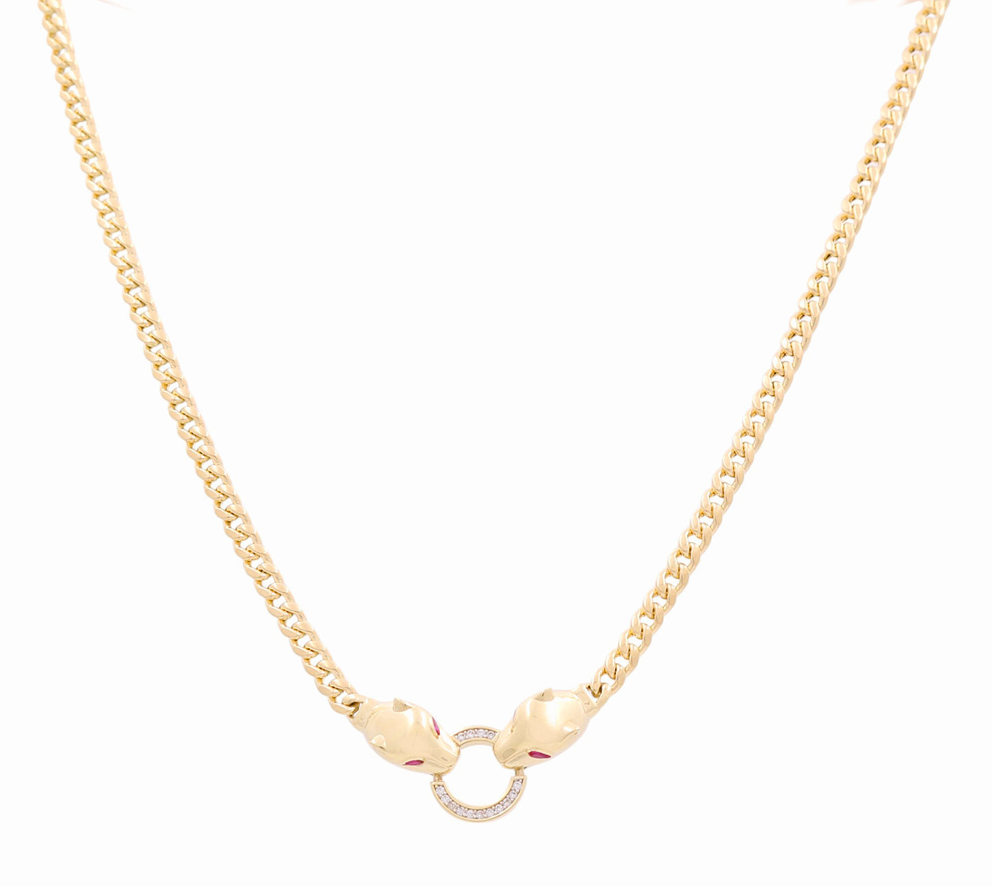 10K Yellow Gold Cuban Link Women's Necklace with Panthers and Cz / Size: 17" / Weight: 11GR / DONK0CLPT