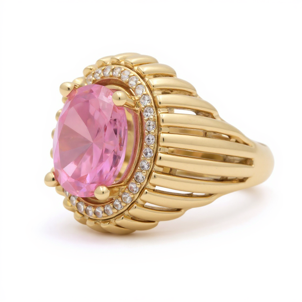 10K Yellow Gold Fashion Women's Ring with Pink and White Cz / Size: 7.5 / Weight: 6.6 GR / CQWR0FS-3
