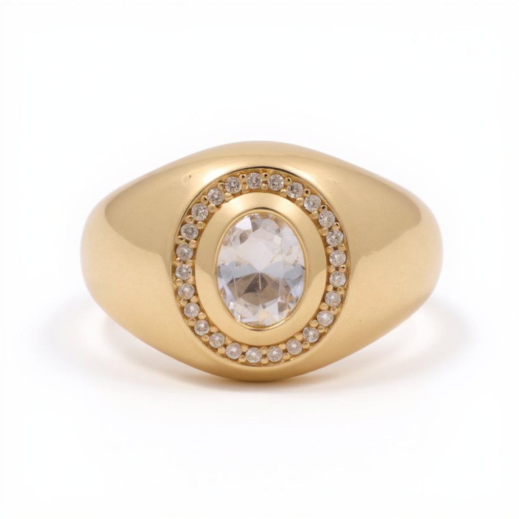 14K Yellow Gold Fashion Round Men's Ring with White Cz / Size 12.5 / Weight: 8.4 GR / COMR4FS-78
