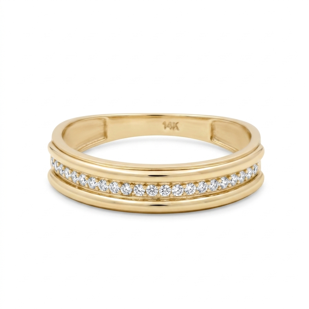 10K Yellow Gold Men’s Wedding Band with Cz / Size: 11.5 / Weight: 3.1 GR / CLBMWB0BS-8