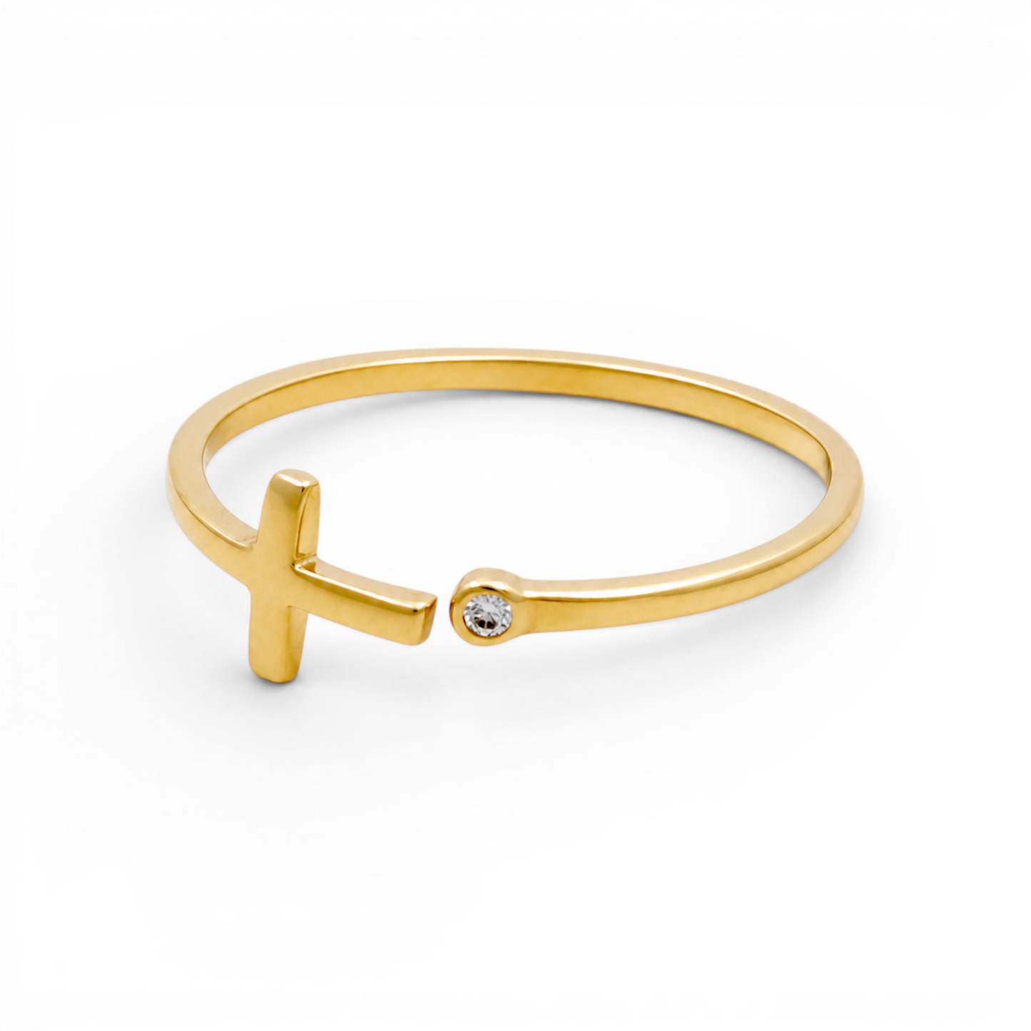 14K Yellow Gold Women's Ring with Cross and Cz / Size: 7.5 / Weight: 0.9 GR / 401-01227