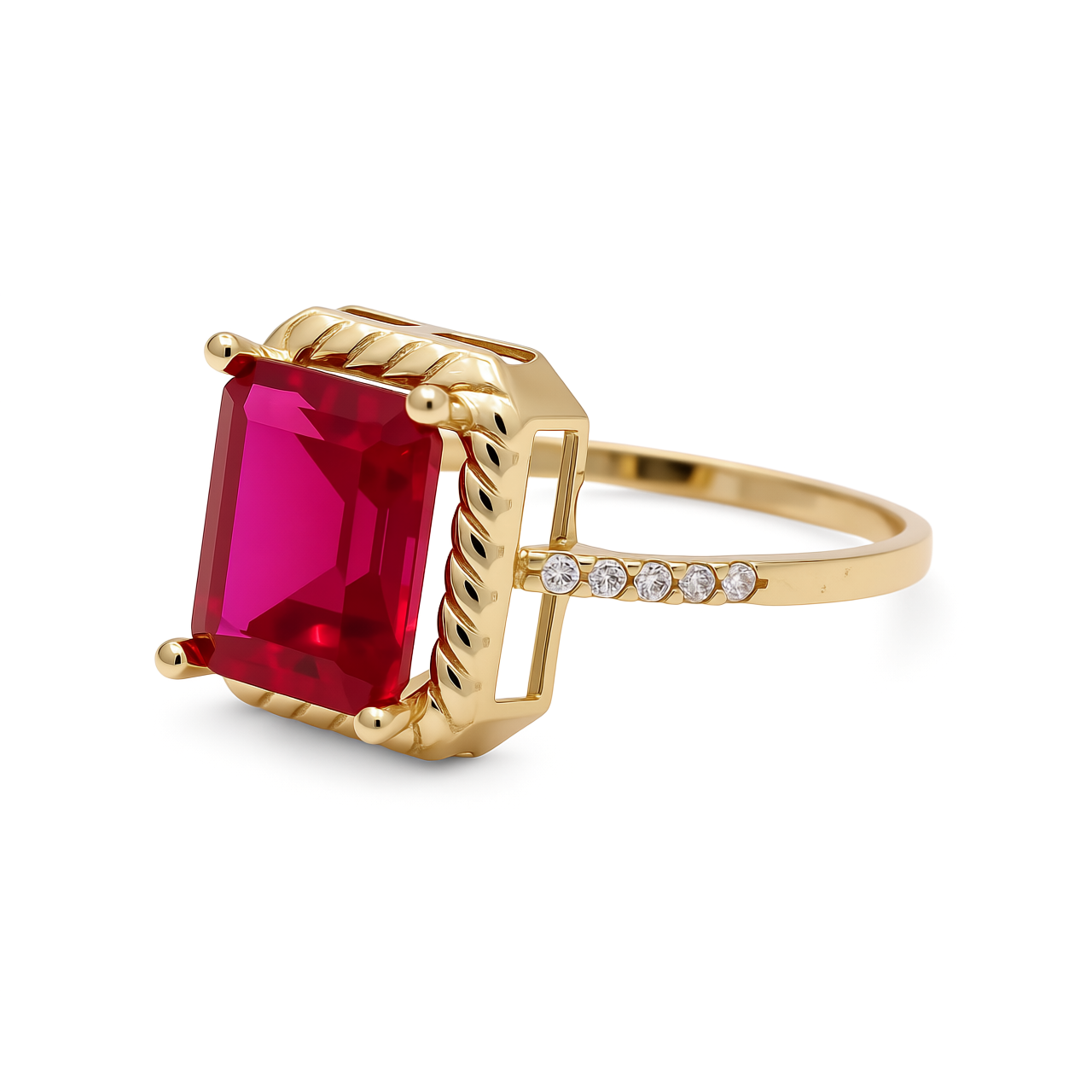 14K Yellow Gold Fashion Women's Ring with Red Cz / Size: 7.5 / Weight: 2.3 GR / CCFWR4FS