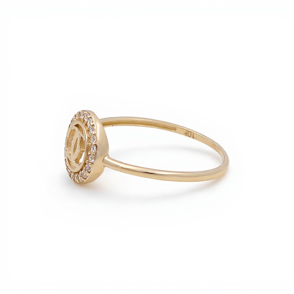 10K Yellow Gold Fashion CC Women's Ring with Cz / Size: 7.5 / Weight: 0.9 GR / CQWR0CC