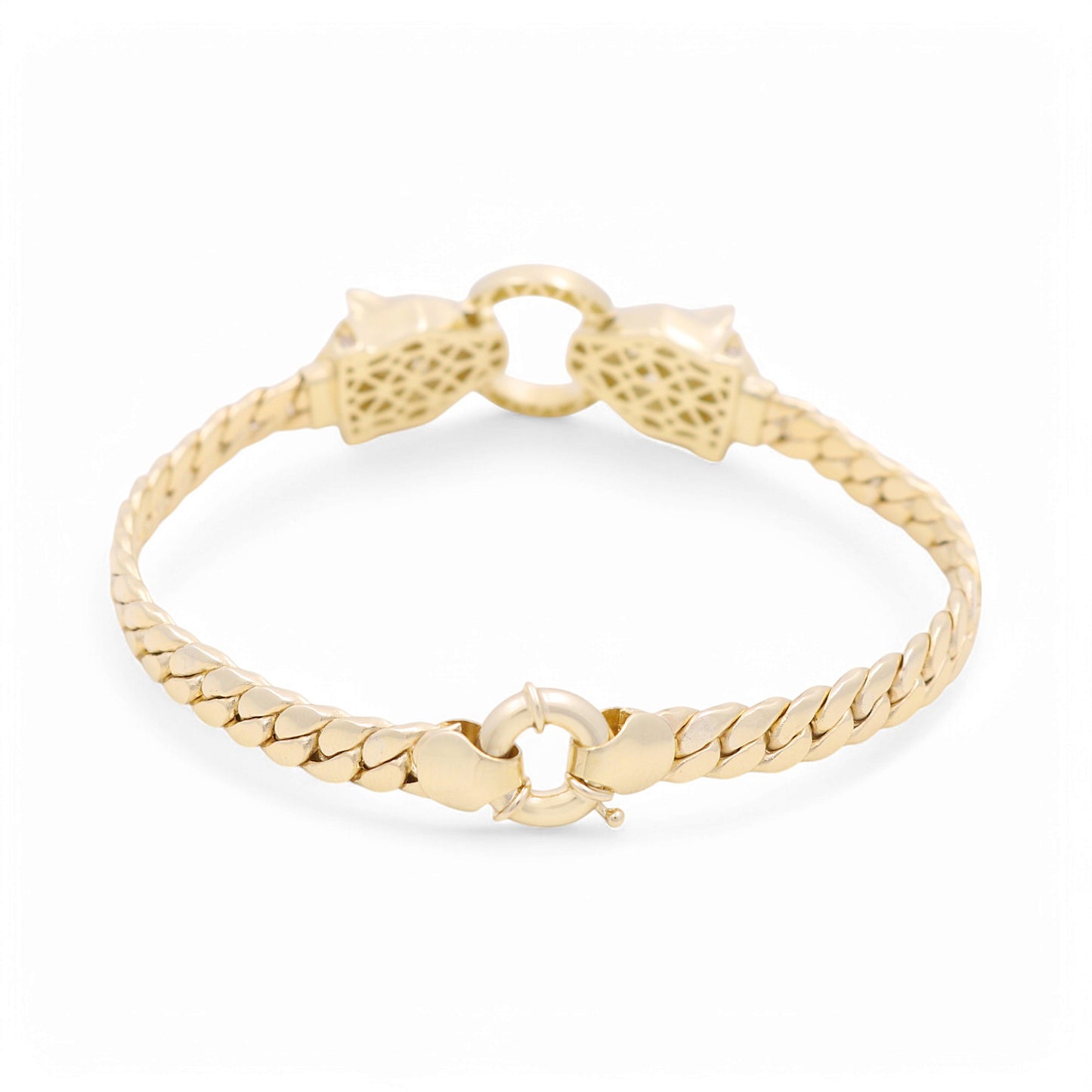14K Yellow Gold Fashion Cuban Link Women's Bracelet with Panther/ Size: 7" / Weight: 11.5 GR / DPWB4PTCL