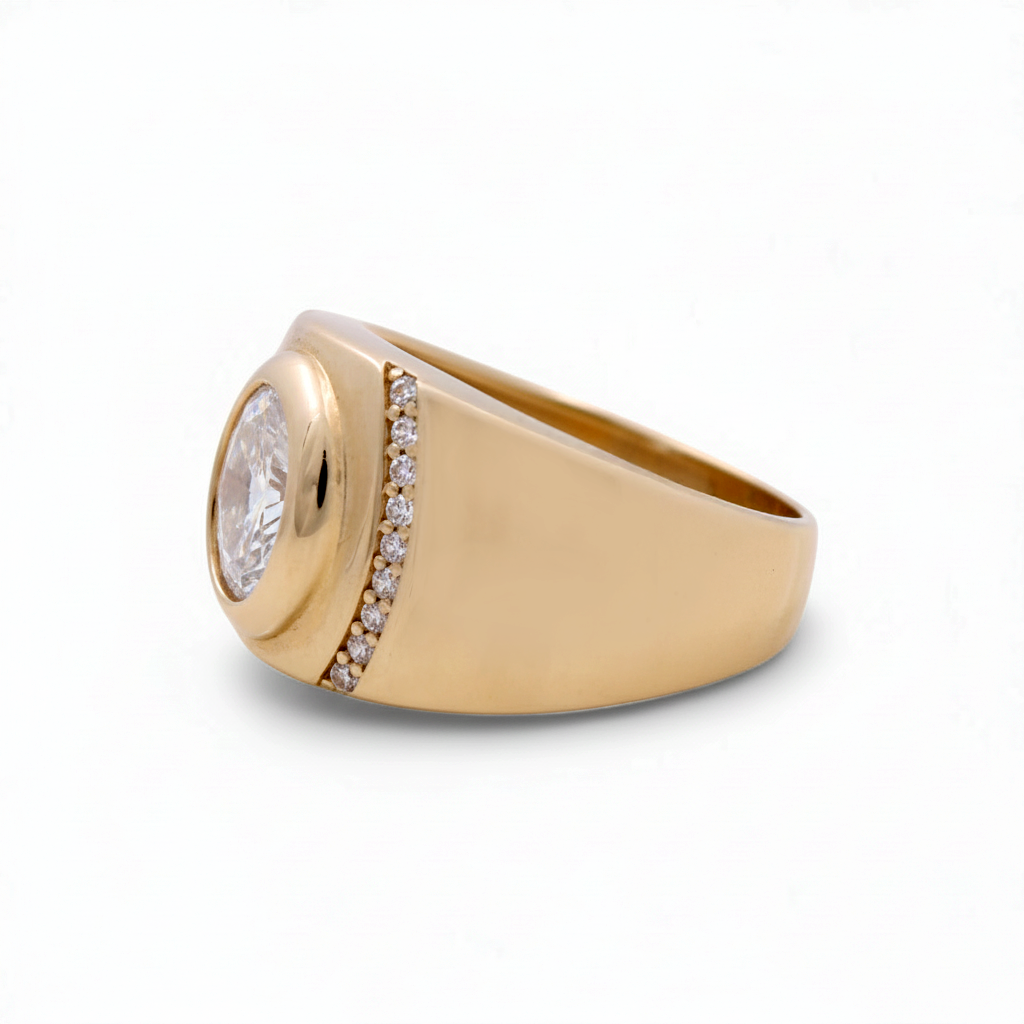 14K Yellow Gold Men’s White Stone Ring / Stone: Cz / Size 12 / Weight: 9.6 GR / COMR4FS-56