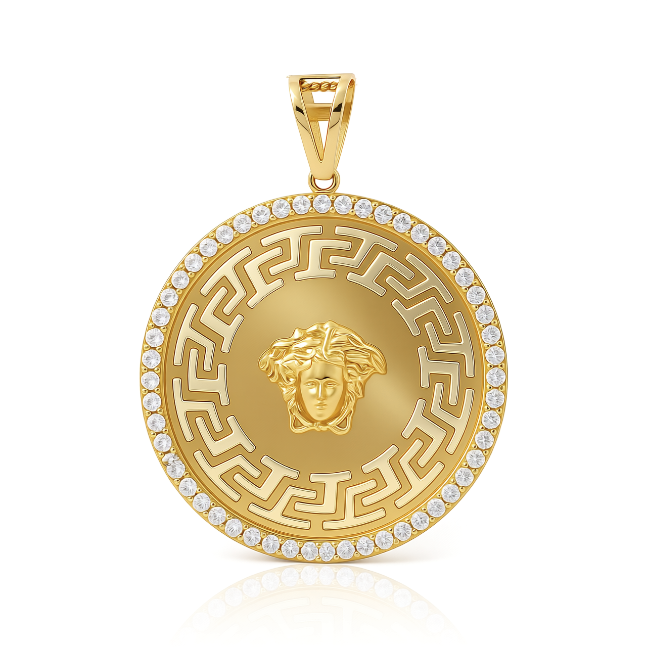 10K Yellow Gold Medusa's Medal Pendant with Greek and Cz / Weight: 6.9 GR / P04P-290