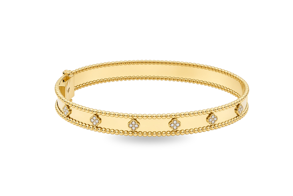 10K Yellow Gold Fashion Clover Women's Bangle Bracelet with Cz / Size: 17" / Weight: 9.6 GR / P61B-481