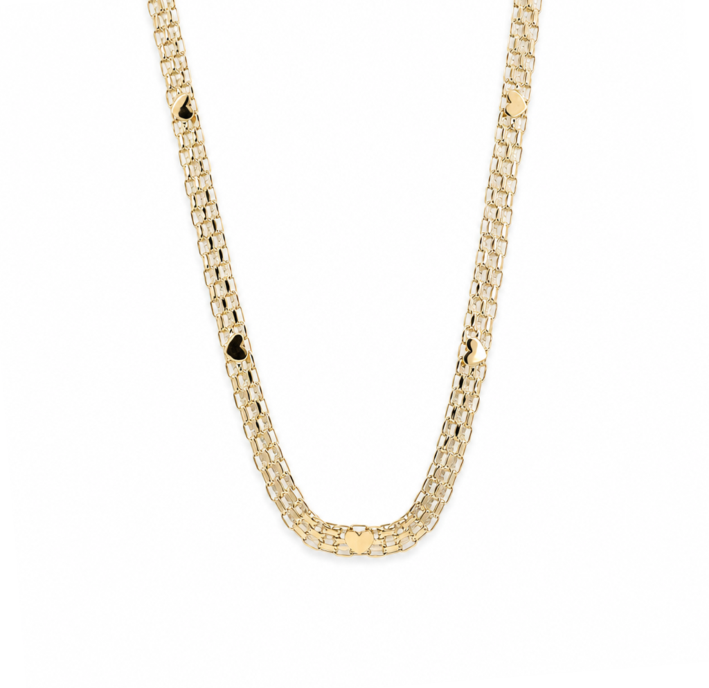 14K Yellow Gold Bismarck with Heart Women's Necklace / Size: 18'' / Weight: 14.3 GR / P08S-18