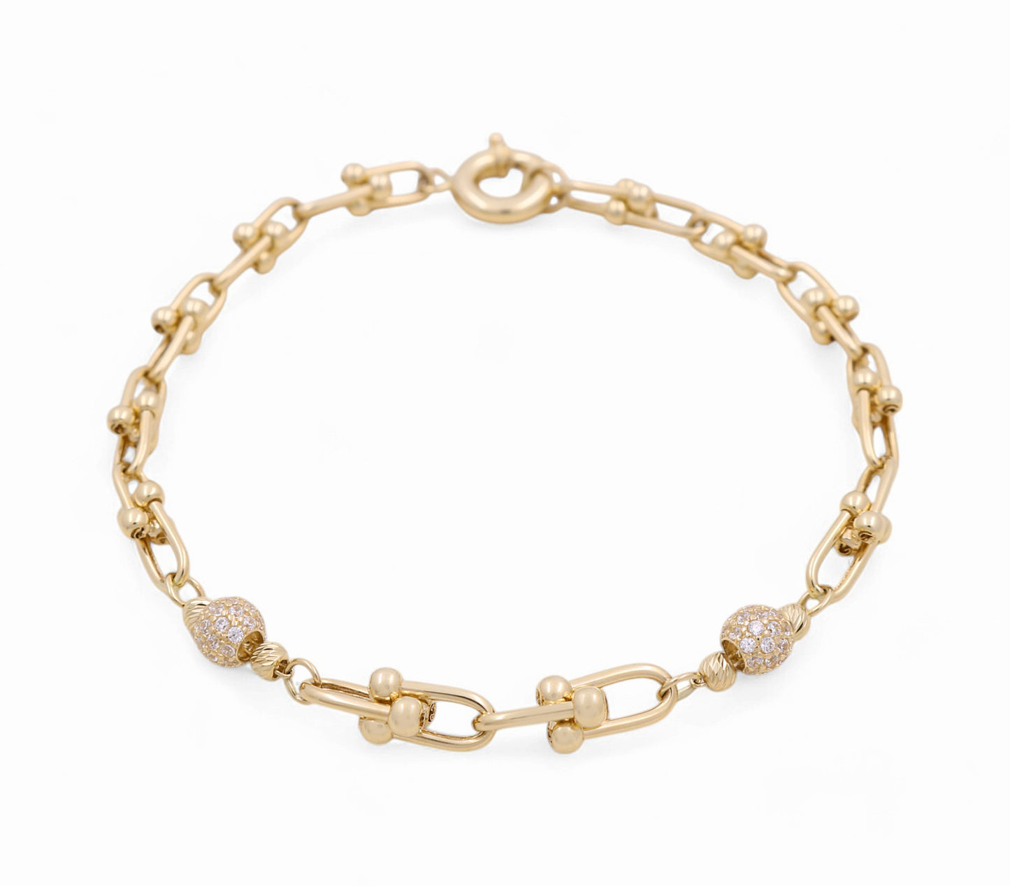 14K Yellow Gold Women's Fashion TT Bracelet / CZ / Size: 7.5" / Weight: 6.5 GR / P78B-28