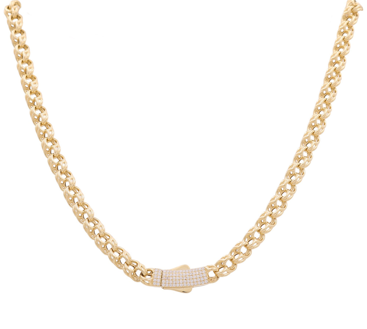 14K Yellow Gold Chinese Link Necklace with Cz / Size: 18” / Weight: 29.6 GR / DPNK4CHN
