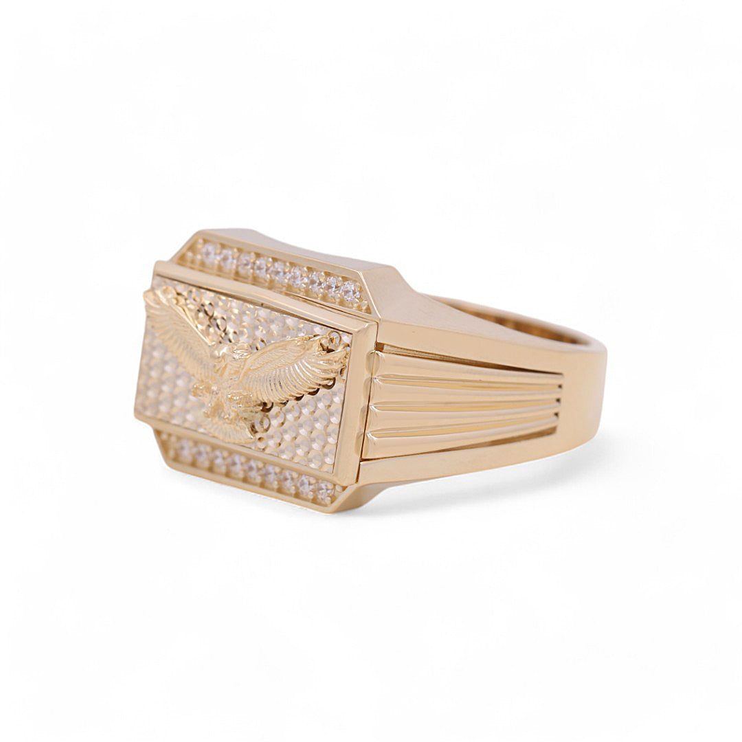 14K Yellow Gold Eagle Men's Ring / Stone: CZ / Size:10.5 / Weight: 9.3 GR / 711-9999