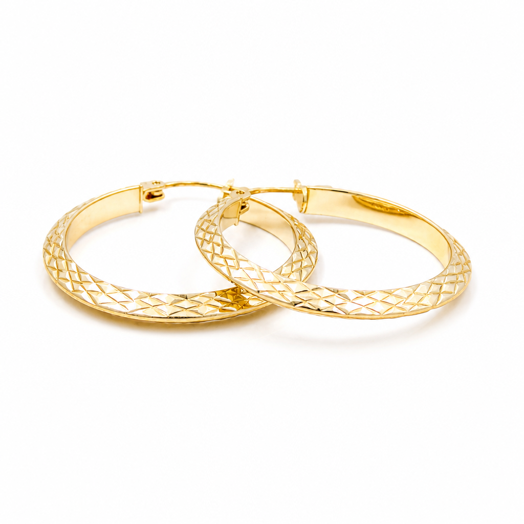 10K Yellow Gold Earring Hoops with Design / Size 3mm x 25mm / Weight 2.2 GR / BAEH0FS3x25