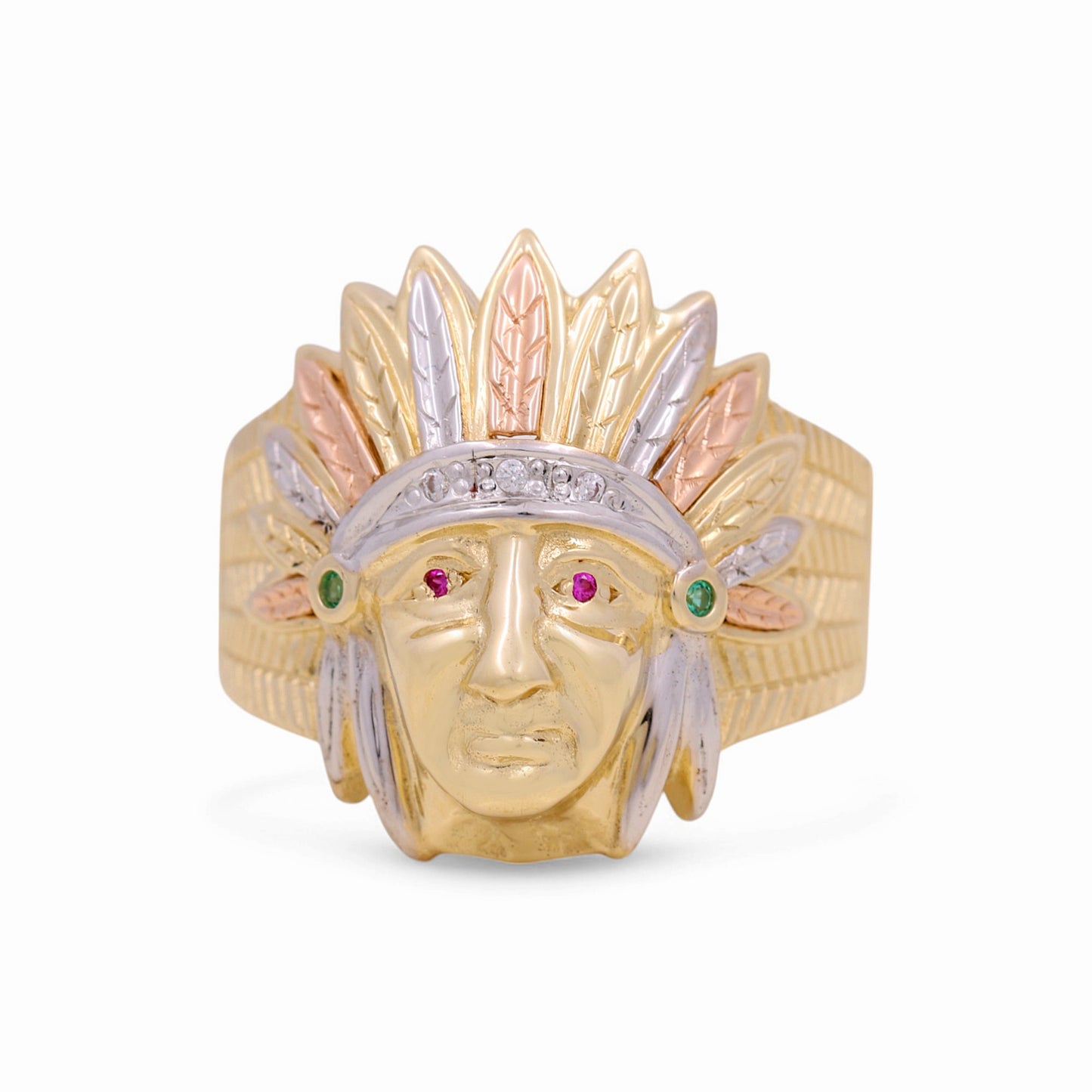 14K Yellow, White and Rose Indian Men's Ring with Cz / Size: 10 / Weight: 10.2 GR / KEEMR3T4IN