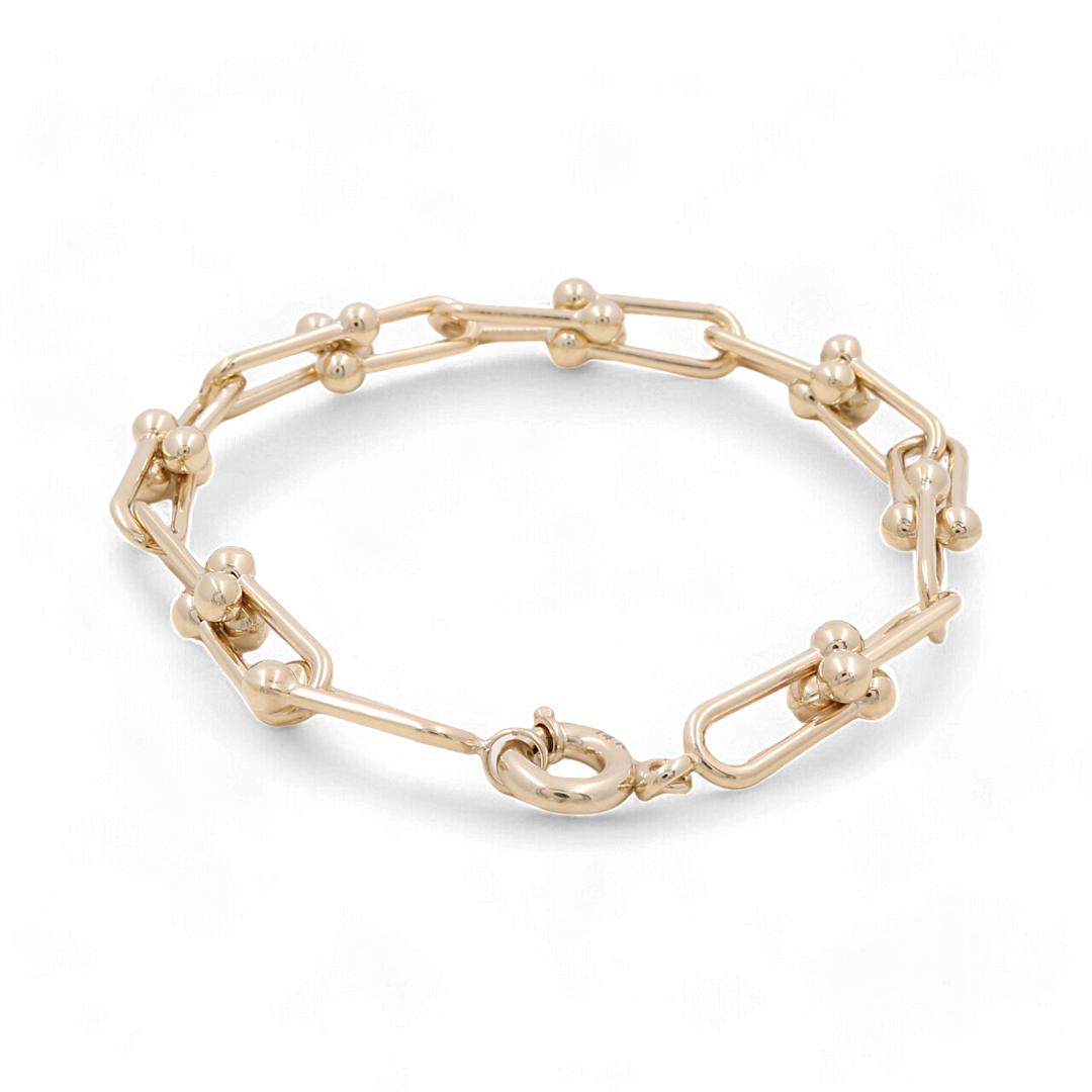 14K Yellow Gold Semisolid Fashion Women's Bracelet with Cz/ Size: 8" / Weight: 11.5 GR / COWB4FS-18