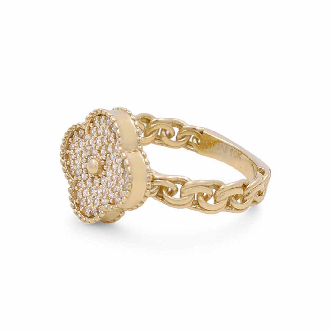 10K Yellow Gold Clover Women's Ring / CZ / Size: 7.5 / Weight: 3.2 GR / DPWR0CLV-1