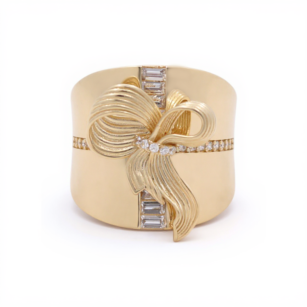 10K Yellow Gold Fashion Ribbon Women's Ring with Cz / Size: 8.5 / Weight: 4.6 GR / CQWR0RB