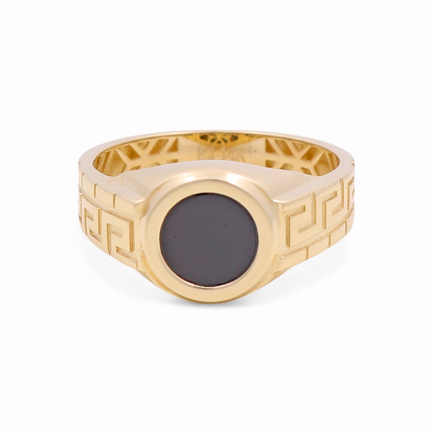 14K Yellow Gold RD Greek Men's Ring With Onyx / Size: 10.5 / Weight: 4.6 GR / CPMR4GR