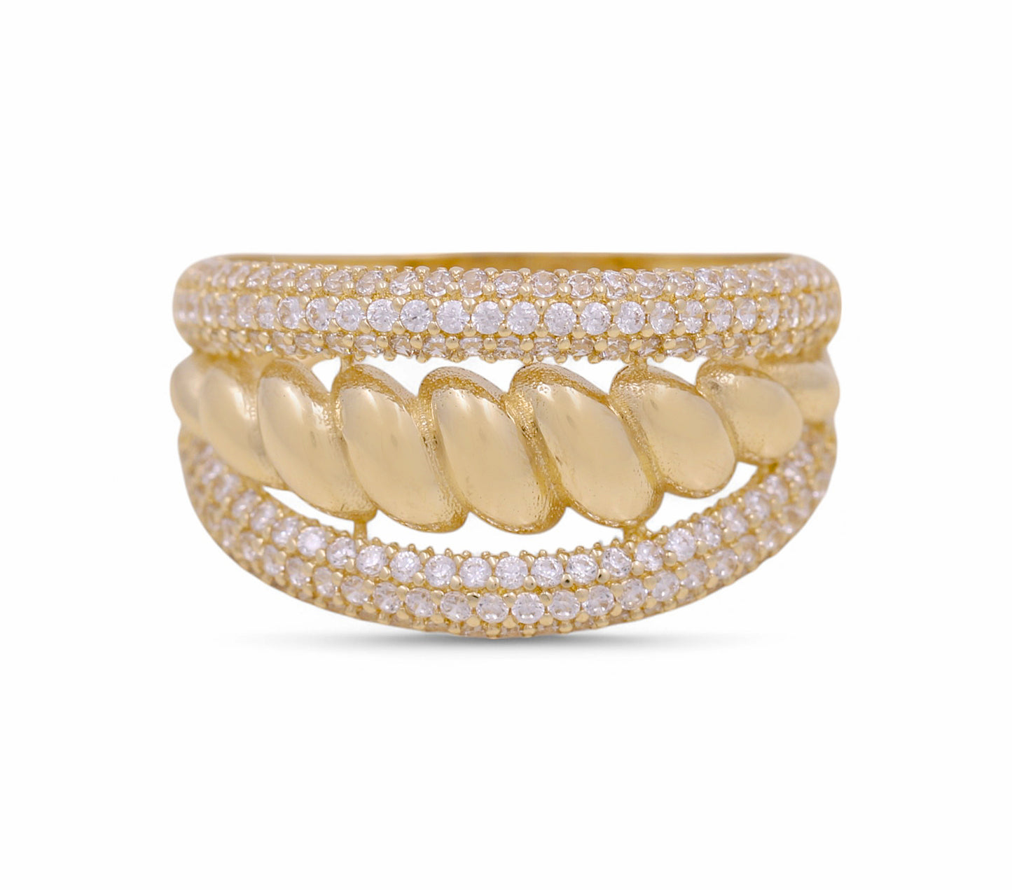14K Yellow Fashion Women's Ring with White Cz / Size 7 / Weight: 2.9 GR / COWR4FS-159