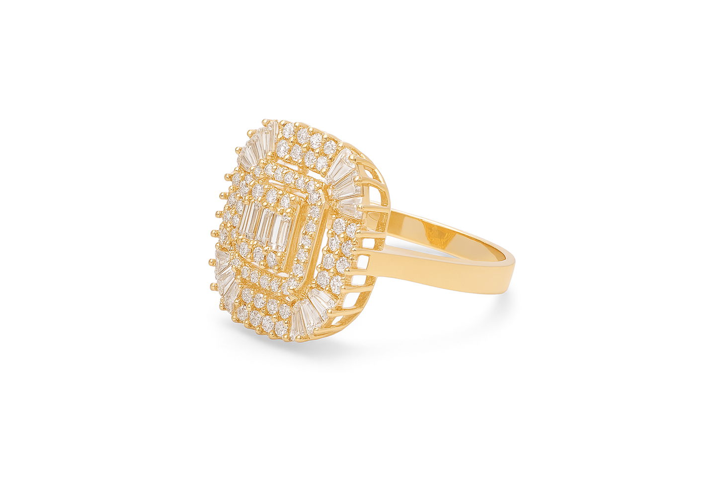 14K Yellow Gold Fashion Baguette Women's Ring with White Stones / Size: 7.5 / Weight: 4.1 GR / DQWR4FS-59