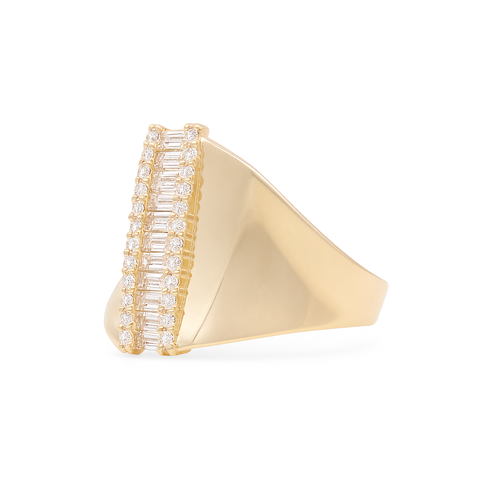 14K Yellow Gold Fashion Baguette Women's Ring with White Stones / Size: 7.5 / Weight: 3.3 GR / DQWR4FS-50