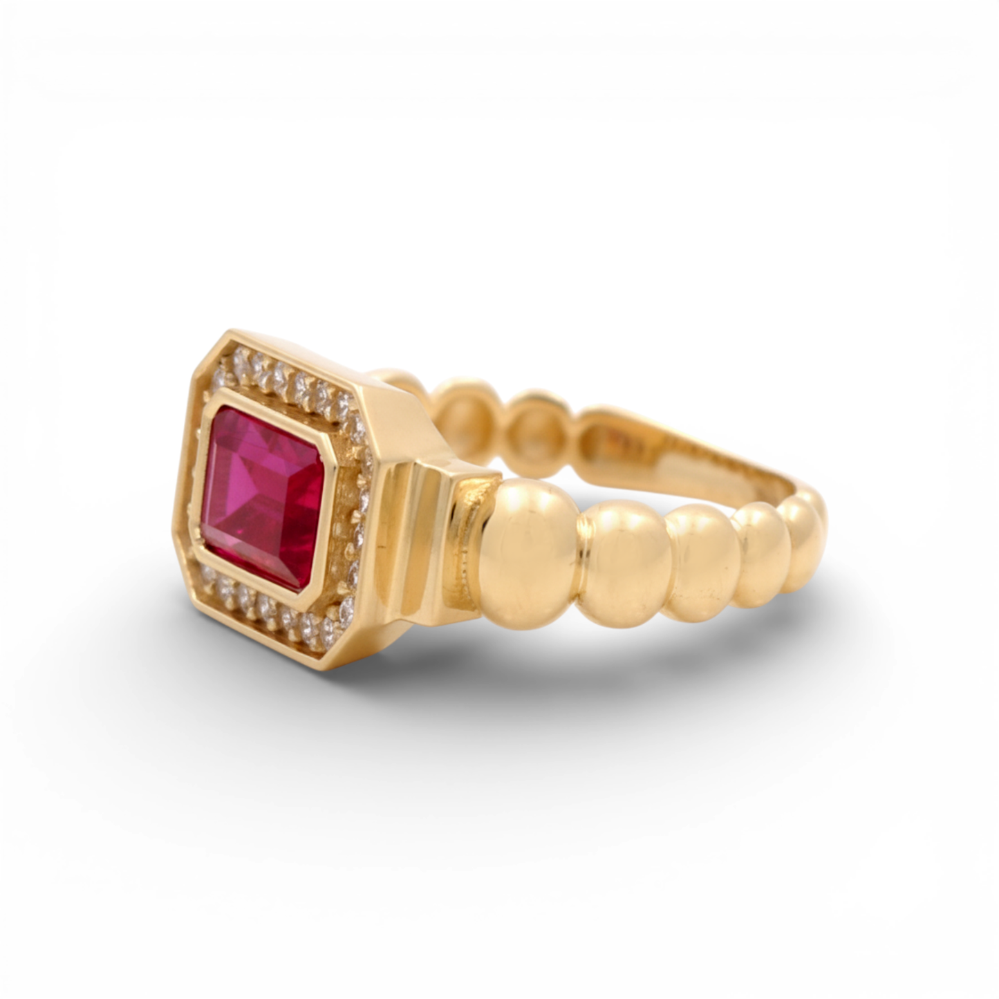 14K Yellow Gold Fashion Women's Ring with Red Cz / Size: 7.5 / Weight: 3.2 GR / YRF-3839