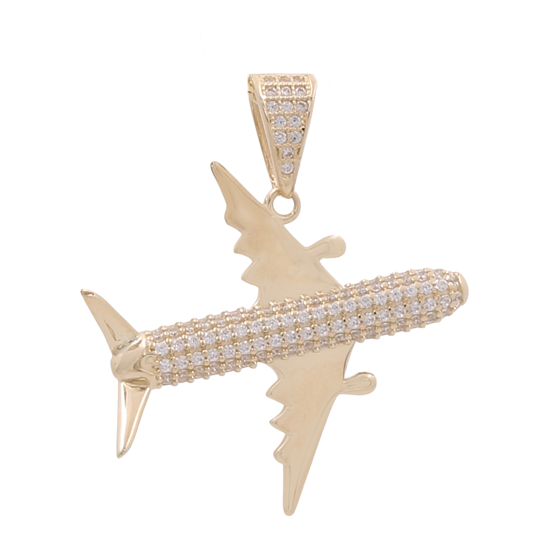 14K Yellow Gold Plane Pendant / CZ / COPD4PL