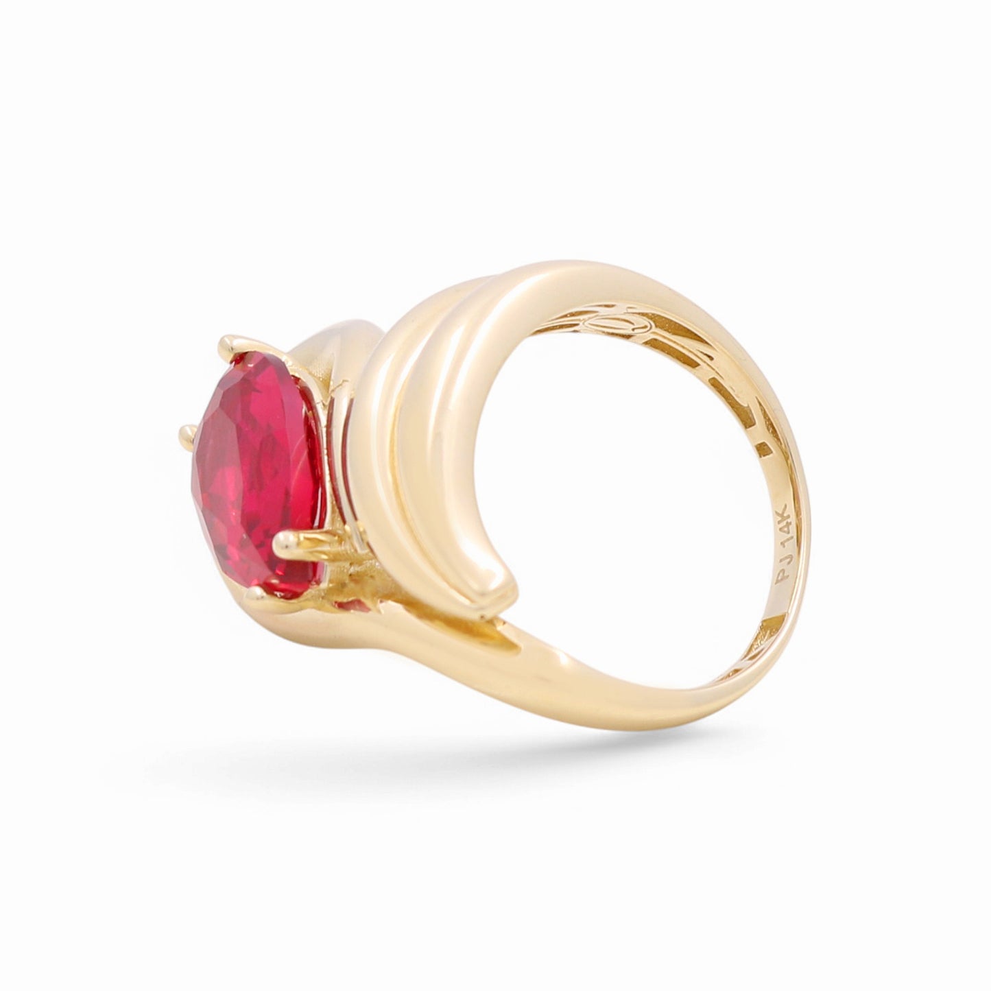 14K Yellow Gold Fashion Women's Ring with Pink Cz / Size: 8 / Weight: 6.7 GR / CPWR4FS-11