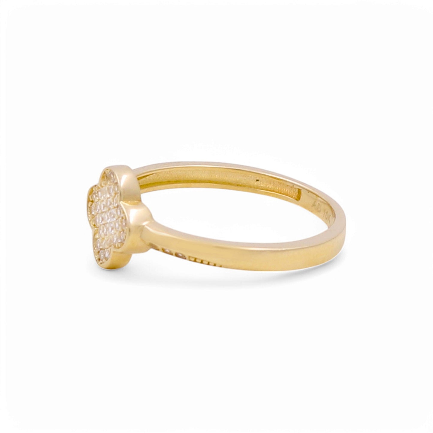 10K Yellow Gold Clover Women's Ring with White Cz / Size: 7.5 / Weight: 1.6 GR / P03R-2595