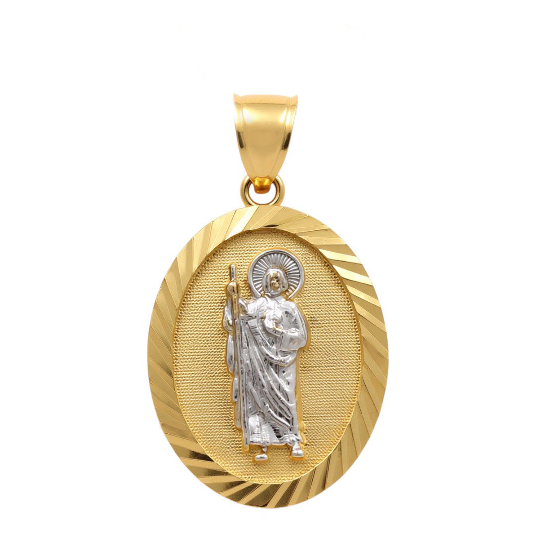 14K Yellow and White Gold San Judas Medal Pendant with Diamond Cut / Weight: 3.6 GR / COPDTT4SJ