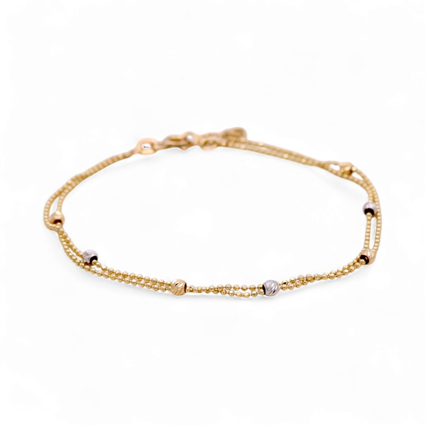 14K Yellow and White Gold Fashion Link Bracelet with Diamond Cut Balls / Size: 7” / Weight: 1.7 GR / DQWBTT4BLL