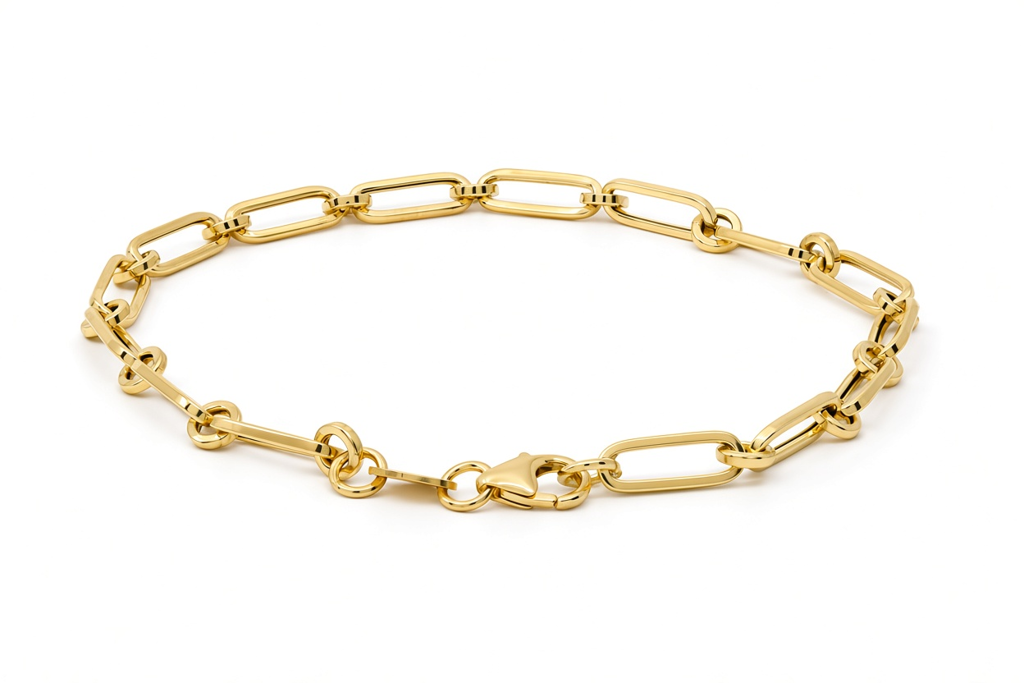 10K Yellow Gold Semisolid Fancy Paper Clip Bracelet / Size: 7.5" / Weight: 2 GR / 120MR685BR