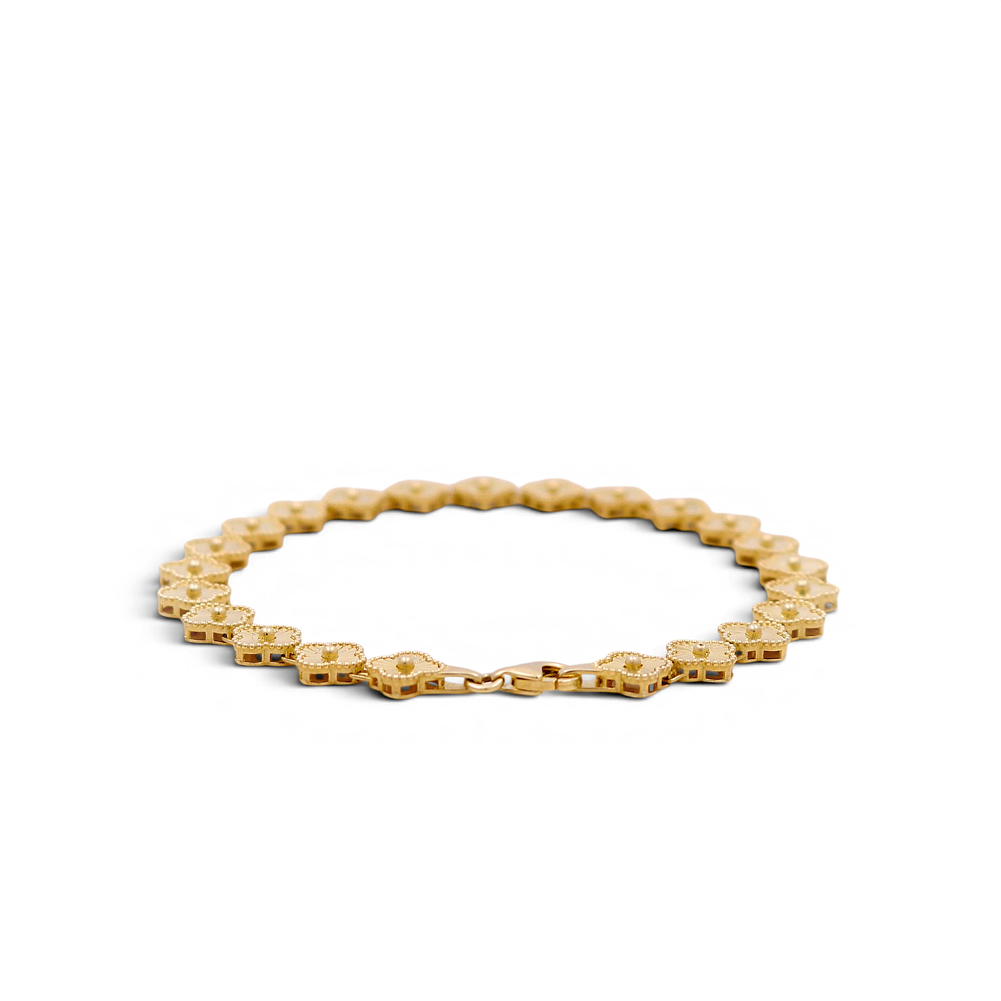 10K Yellow Gold Clovers Women's Bracelet / Size: 7.5” 7mm / Weight: 6.4 GR / DQWB0CLV-4