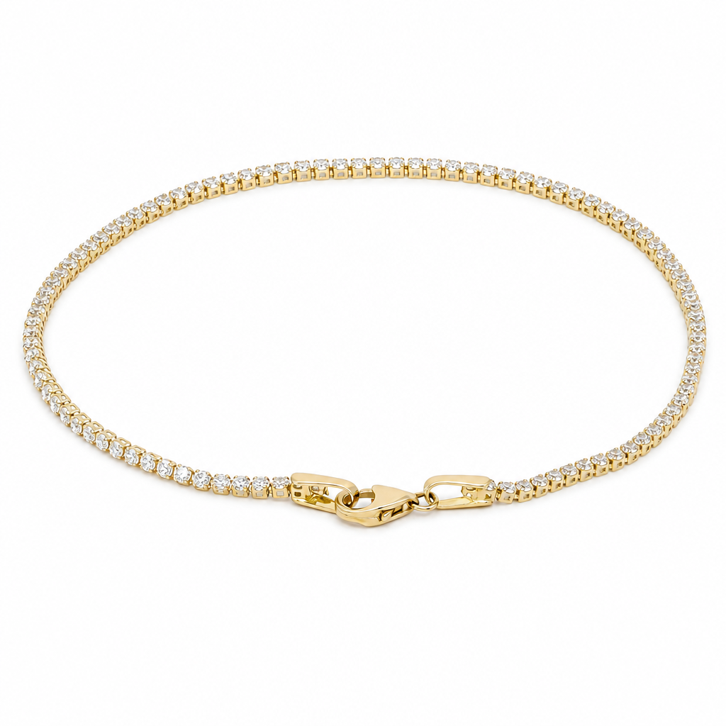 14K Yellow Gold Tennis Link Bracelet with Cz / Size: 1.5mm 7.5" / Weight: 2.1 GR / BCFWB4FS