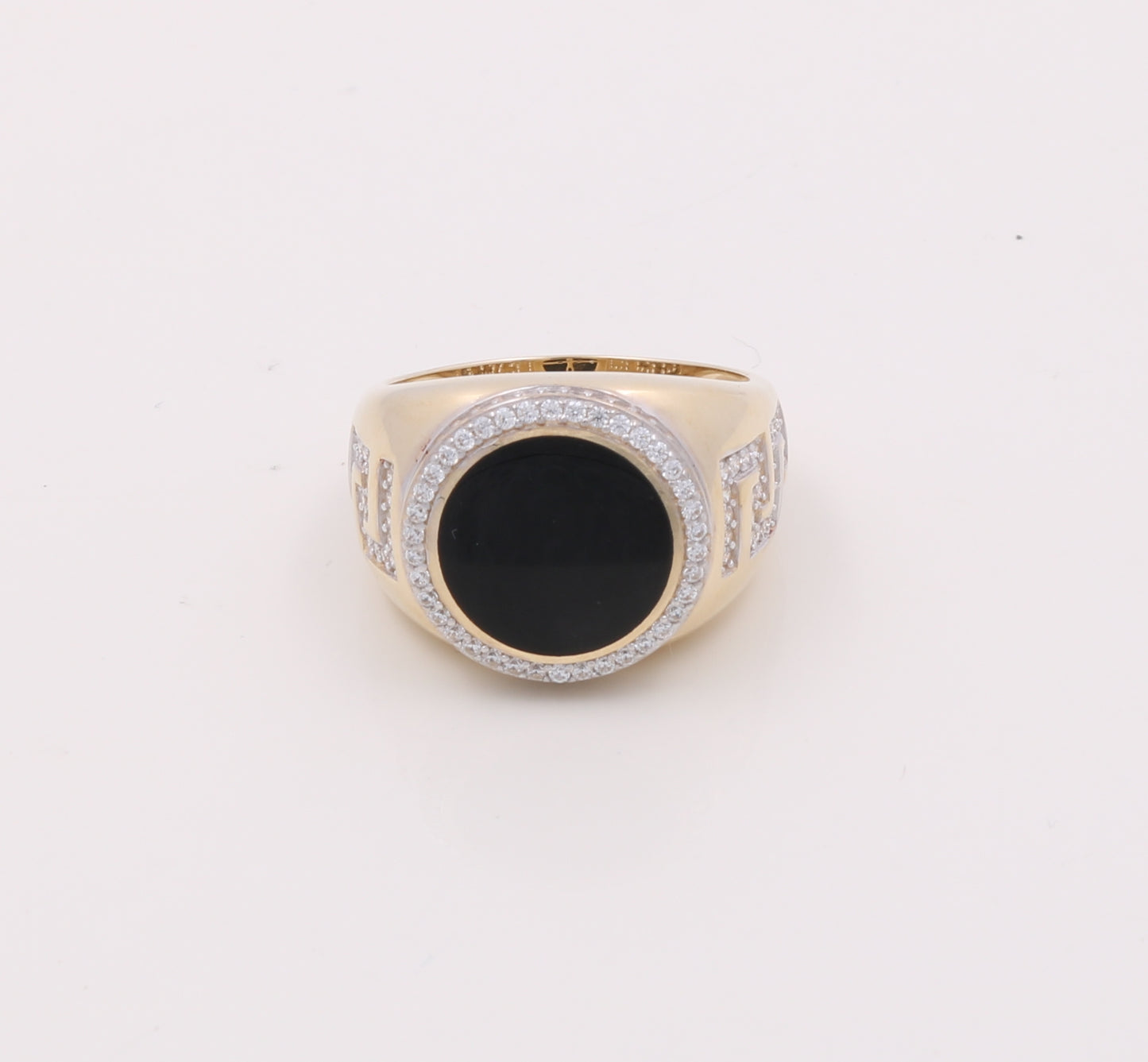 KEMRTT4FS 14k K Cz Size 10sz Weight 10.0gr Two tone Fashion Mens Ring with Onyx and Greek
