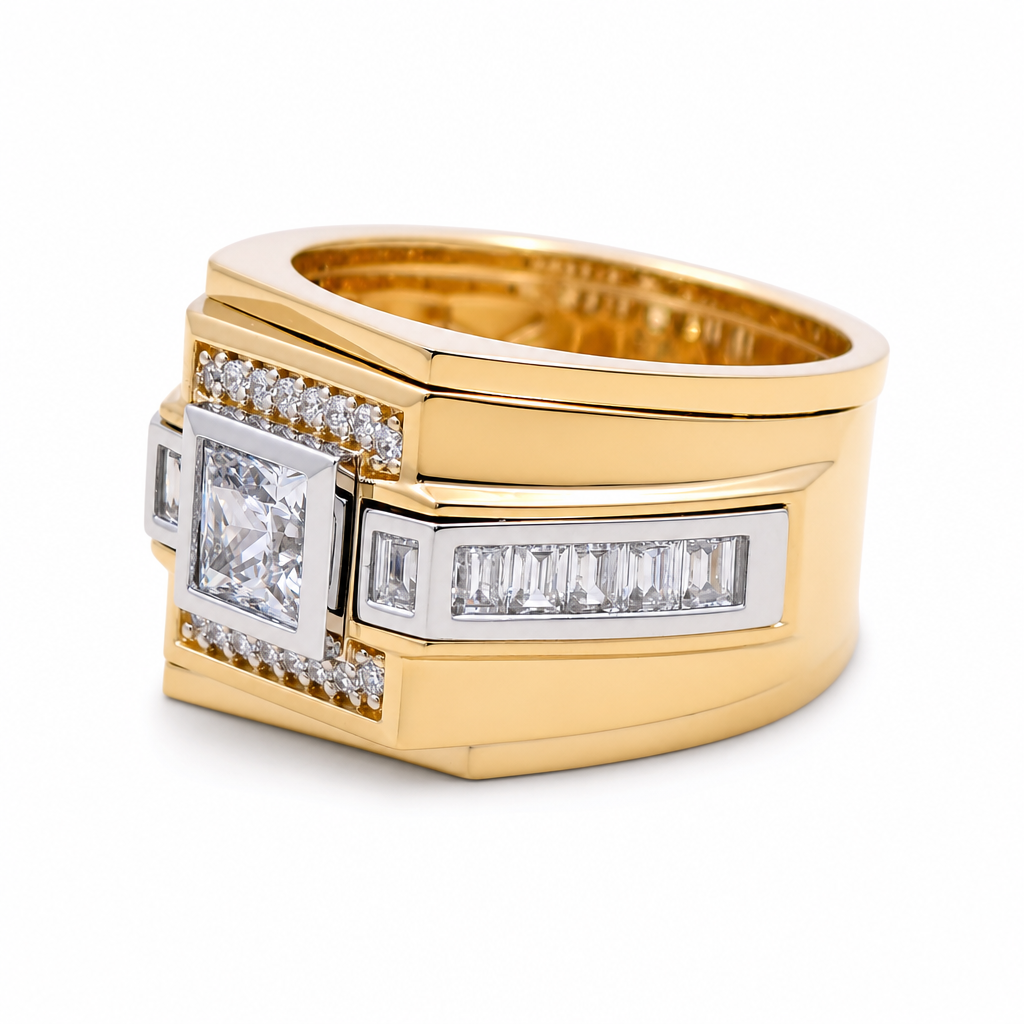 14K Yellow Gold Fashion Men's Rings with Cz / Size: 10 / Weight: 13.6 GR / 711-00290