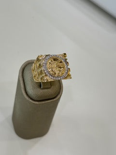 COMR4SQTTCNCZ 14k C Cz Size 9sz Weight 12.5gr Two Tone cuadrado Centenario Mens Ring with Cz